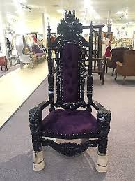 Black Lacquer Purple Velvet Gothic Lord Raffles King Queen Lion Throne Chair Throne Chair Chair Wooden Living Room