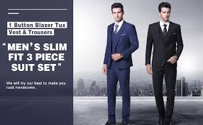 Select the department you want to search in. Yffushi Men S Slim Fit 3 Piece Suit One Button Business Wedding Prom Suits Blazer Tux Vest Trousers At Amazon Men S Clothing Store