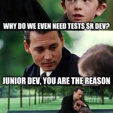 What's the difference between a junior and senior developer? Why Do We Even Need Tests Sr Dev Meme Ahseeit