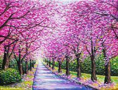 path of cherry blossoms painting cherry blossom painting acrylic cherry blossom painting blossoms art