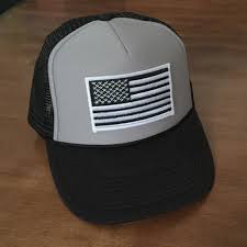 Black And Gray American Flag Hat Black White American Flag Black Hat With Grey Foam Front Trucker Hat Snapback Flat Bill Trucker Hat Patriotic Hat Patriotic Hats Hats Trucker Hat