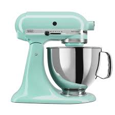 A stand mixer is a great way to take your baking to the next level. Kitchenaid Artisan 5 Qt 10 Speed Ice Blue Stand Mixer With Flat Beater 6 Wire Whip And Dough Hook Attachments Ksm150psic The Home Depot