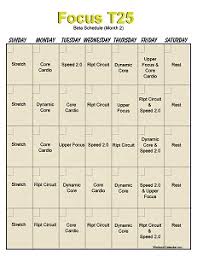 Focus T25 Workout Calendar Print A Workout Calendar
