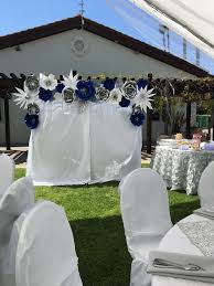 You can also decorate the aisle with a royal blue carpet with white borders. Royal Blue Silver And White Paper Flower Backdrop Photo Booth Decoration Wedding Diy Wedding Decorations Wedding Centerpieces Diy Wedding