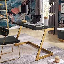 When your legs slide easily under the sofa and chair, pull the product color: Amazon Com Kali Black Gold Writing Desk High Gloss Lacquer Finish Top Polished Stainless Steel Base Geometric Legs Kitchen Dining