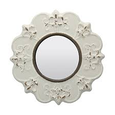 A retro lithograph 70s mirror by vogue; Stonebriar Decorative 8 Antique White Round Ceramic Accent Wall Mirror Farmhouse Goals