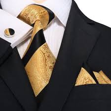 Black And Gold Paisley Vest Black And Gold Stripe Paisley Silk Tie Set Jpm1838g Silk Necktie Set Well Dressed Men Men Dress