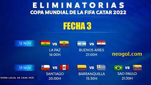 En las ciudades de la paz, quito, mérida, lima y santiago se moverá por primera vez el balón. Eliminatorias Sudamericanas Fecha 3 Horarios Qatar 2022