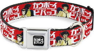 Crunchyroll Pet Collar, Dog Collar Metal Seatbelt Buckle, Cowboy Bebop  Spike and Faye Back to Back and Logo Red White, 20 to 31 Inches 1.5 Inch  Wide