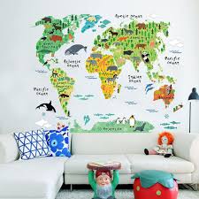 Animal Ocean World Map Wall Stickers Boys Room Wall Decals World Map Wall Decal Kids Room Wall Stickers Map Wall Decal