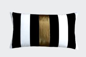 Black And White Lumbar Throw Pillows Striped Black White Cotton Designer Fabric Lumbar Pillow Case With A Gold Color Fabric Accent Fits Gold Pillows White And Gold Pillows Decorative Pillow Cases