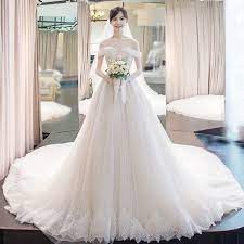 Strapless ball gown wedding dress bg188. One Shoulder Shoulder Tube Bride Big Tail Wedding Dress New Korean Style Bride Lace Wedding Dress Wish