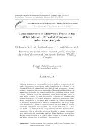 Pdf Competitiveness Of Malaysia S Fruits In The Global Market Revealed Comparative Advantage Analysis
