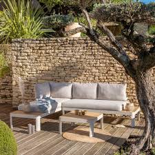 meridienne de jardin modulable en teck beige portals salon de jardin bas coussins exterieur meuble jardin jardins