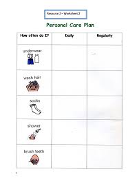 personal hygiene plan and worksheets personal care kids