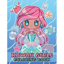 Anime grayscale coloring book for adults and teens (paperback or softback). Kawaii Girls Coloring Book For Kids Gorgeous Cute Kawaii Anime Girls With Magical Manga Background Scenes Ages 4 8 Paperback Walmart Com Walmart Com