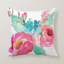 Watercolor Peonies Pink Turquoise Summer Bouquet Throw Pillow Turquoise Throw Pillows Throw Pillows Watercolor Throw Pillows