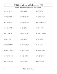 The All Operations With Integers Range 15 To 15 With All Integers In Parentheses A Math Worksheet Subtracting Integers Adding Integers Integers