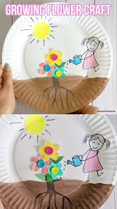 Paper Plate Growing Flower Craft Video Video Flower Crafts Spring Crafts For Kids Toddler Crafts