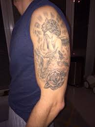 Dove tattoos have an ample assortment of colors and designs. Crying Angel Half Sleeve Tattoo With Clouds And Doves Tattoos Half Sleeve Tattoo Sleeve Tattoos