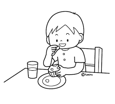 おやつをたべる男の子のイラスト モノクロ rutina diaria de ninos actividades de la vida diaria dibujos colorear ninos