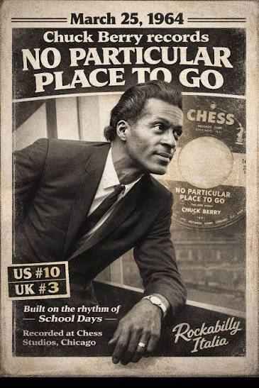 March 25, 1964 — Chuck Berry recorded “No Particular Place To Go” at Chess  Studios in Chicago. Built on the same driving rhythm as his earlier classic  School Days, the song became