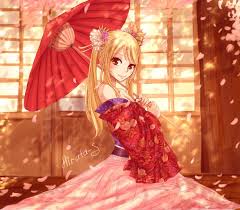 Anime girls with pink hair. Anime Series Characters Fairy Tail Girl Blonde Hair Blush Brown Eyes Kimono Long Hair Sakura Smile Stars Twin Tails Umbrella Wallpapers Hd Desktop And Mobile Backgrounds