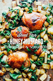 Sheet Pan Honey Mustard Chicken Potatoes And Spinach Live Simply Recipe In 2020 Mustard Chicken Honey Mustard Chicken Chicken Sweet Potato