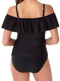 Caribbean Joe Womens Swimwear Lottie Dotty Cold Shoulder Bandeau Tankini Bathing Suit Top Black 14