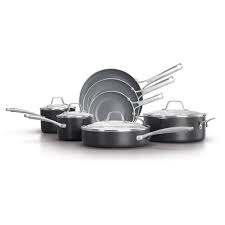 Calphalon stainless steel cookware set includes 8 inch fry pan, 10 inch fry pan, 1.5 qt; Calphalon Classic 11 Pc Oil Infused Ceramic Cookware Set