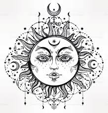 Boho Sun Vintage Vector Decorative Drawing Vector Id638528734 976 1024 Sun And Moon Drawings Outline Drawings Drawings
