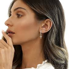 Orecchini a cerchio con croce a forma di fulmine in zirconi di cristallo  vintage per le donne Orecchini con cartilagine a farfalla in acciaio  inossidabile Gioielli penetranti