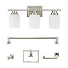 Robson Brushed Nickel Vanity Light All In One Bath Set 5 Piece In 2021 Vanity Lighting Bath Sets Light