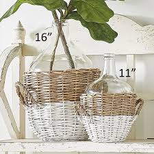Wicker Basket Wrapped Farmhouse Bottle Vase In 2020 Wicker Bottle Vase Vases Decor