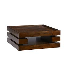 This Square Cocktail Table Features An Original Stacked Block Look That Creates A Dramatic Conte Tea Table Design Coffee Table Design Modern Solid Coffee Table