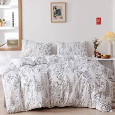 The utopia comforter is filled with a. Amazon Com Janzaa 3pcs White Comforter Set Soft Microfiber Bedding Plant Flowers Printed Comforter With 2 Pillow Cases For All Seasons Queen Kitchen Dining