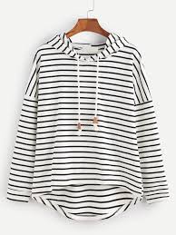 Black And White Striped Hoodie Women S Black White Striped Drop Shoulder High Low Hooded Sweatshirtfor Women Romwe Casual Tops For Women Fashion Clothes