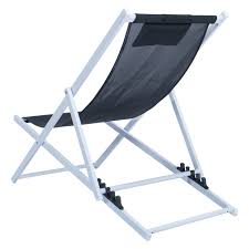 Picnic time® ventura portable reclining stadium seat in black. Leisuremod Sunset Outdoor Folding Lounge Beach Chair With Headrest In Black Slc22bl