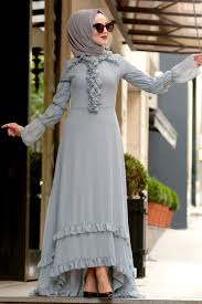 Nayla Collection Firfirli Gri Tesettur Elbise 196712gr Tesetturisland Com Elbise The Dress Basortusu Modasi