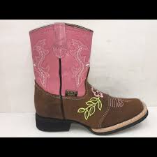 Cowgirl Kids Genuine Leather Brown Pink Boots Boutique