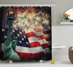 American Flag Shower Curtain Fabric Bathroom Decor Set Hooks Patriotic Veteran Colonial Bathroom Decor Sets Fabric Shower Curtains Shower Curtain