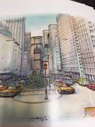 Pan Am New York Lithograph Signed Futuristic City Rafflewski Euc Ebay Futuristic City Futuristic Lithograph