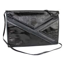 fendi vintage clutch bag patent leather dark blue