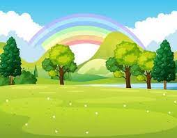 Nature Scene Of A Park With Rainbow Illustration Nature Scenes Cartoon Background Landscape Drawings