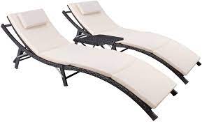 Patiofestival patio chaise lounge outdoor adjustable back metal lounge chair with bistro table 3 pieces for porch backyard pool. Amazon Com Devoko Patio Chaise Lounge Sets Outdoor Rattan Adjustable Back 3 Pieces Cushioned Patio Folding Chaise Lounge With Folding Table Beige Furniture Decor