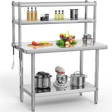 YITAHOME Stainless Steel Table with Overshelves, 30" X 24" Work Table with  30" X 12" Shelf, Metal Table Prep Table for Home Kitchen Restaurant Garage  ...