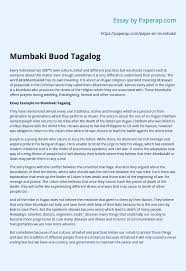 Mumbaki Buod Tagalog Essay Example