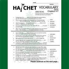 Hatchet Vocabulary List And Quiz 30 Words Chs 4 7 By Created For Learning