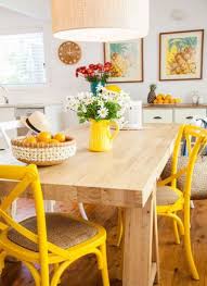 light wood dining table yellow dining