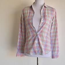 Theory Xs Rainbow Gingham Print Button Up Shirt